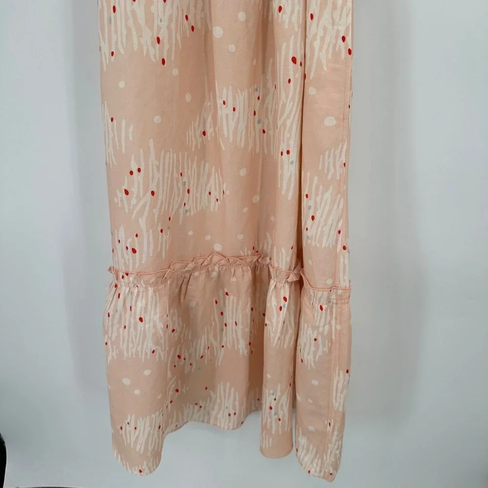 Hunter Bell Abstract Coral Palmer Linen Maxi Dress size XS Puff Sleeve Tiered - Picture 4 of 16